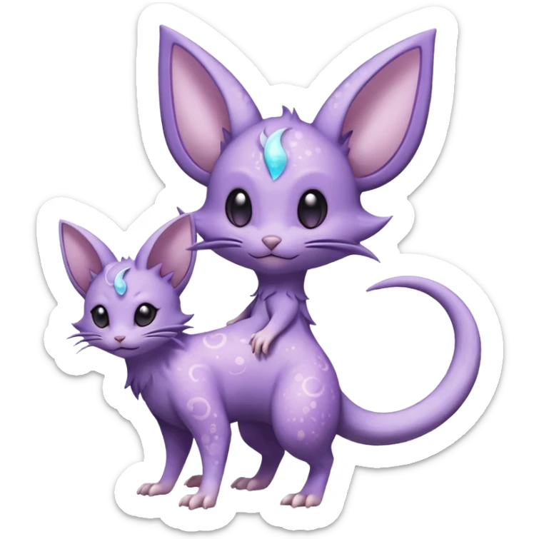 Celestial Crescent Lunar Lumine Stellar Rattata-Noibat-Espeon-Purrloin-Fakemon-hybrid-creature (full body) sticker