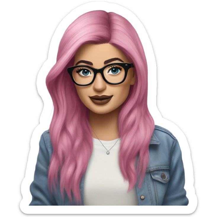 Photo Realistic kylie jenner stylish pink hair BLUE eyes and glasses happy  sticker