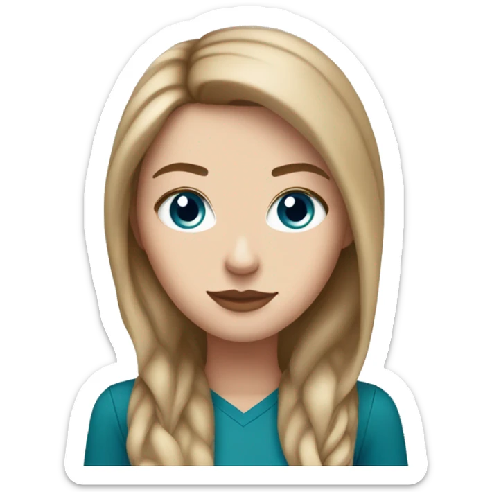 White girl with light brown hair and blue eyes , with cup of Starbucks  sticker