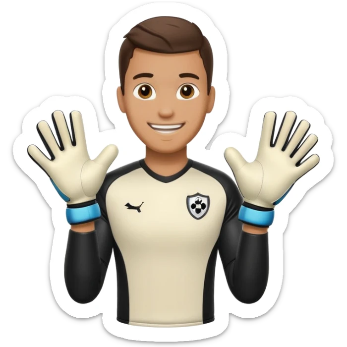 Football goalkeeper gloves with man goalkeeper and small emoji sticker
