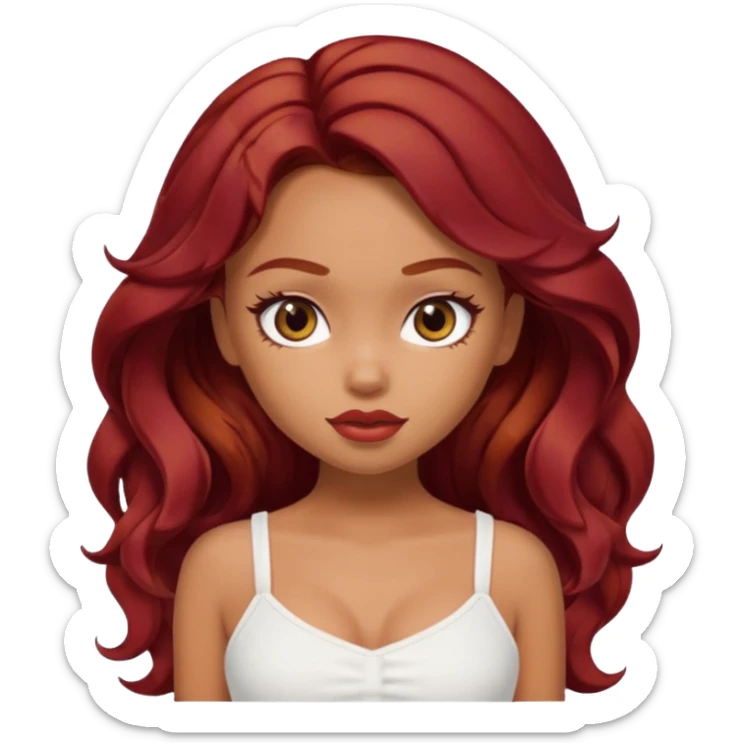 a pretty bratz tan girl with wavy dark red hair wearing a white cami top sticker