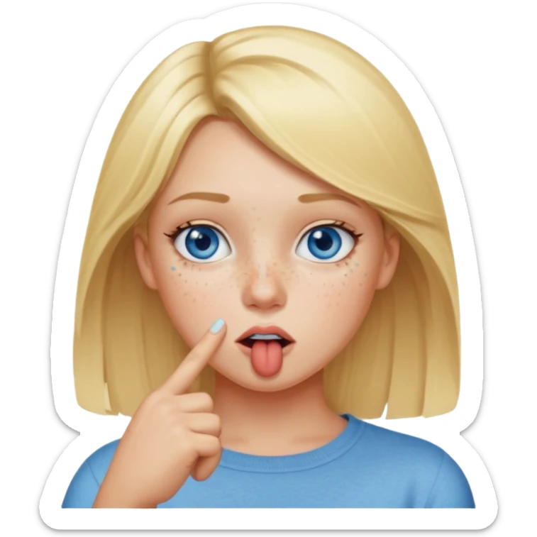 Chica con el dedo índice en la boca , que la chica sea rubia con ojos azules sticker