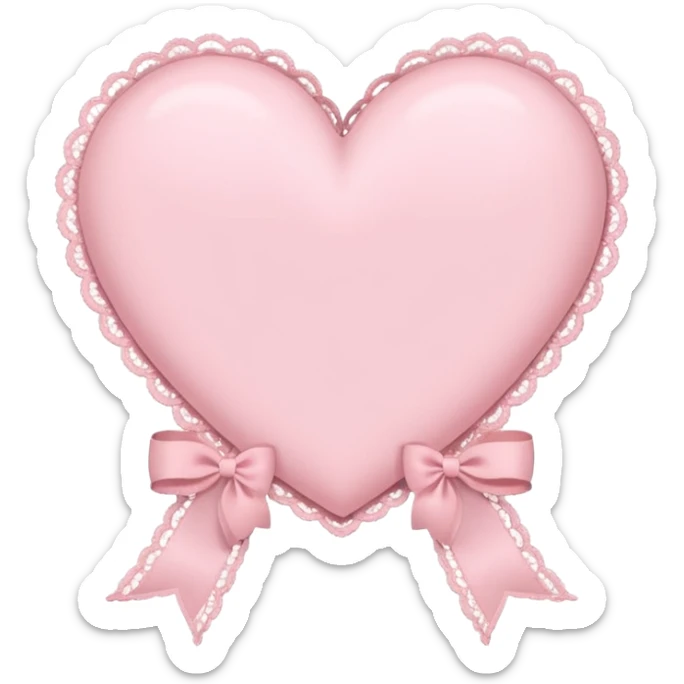 cute baby pink colored heart with lace trimming and with a lace ribbon in the front, on the top left, tilted a bit sticker