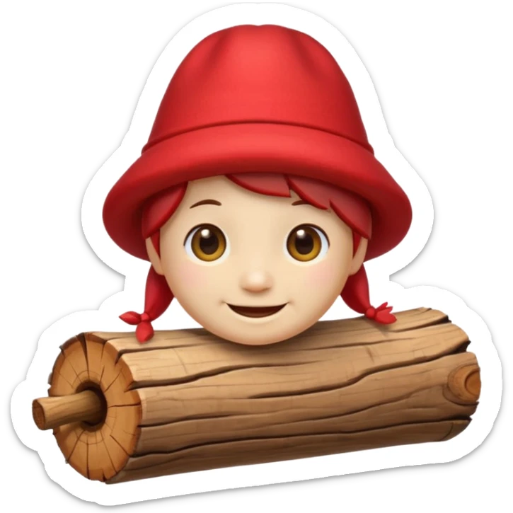 reate a small, clean and expressive emoji in the style of Discord emojis, featuring the Catalan ‘Cagatió’ (Tió de Nadal). The emoji should show a cute wooden log with a friendly smiling face, wearing the traditional red ‘barretina’ hat, with small simple legs sticker