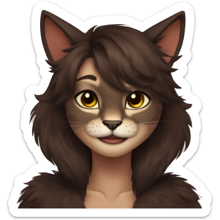 Anthro Shy Cute Cool Edgy Pretty Dark Brown Furry Feline Animal Anthro Sona sticker