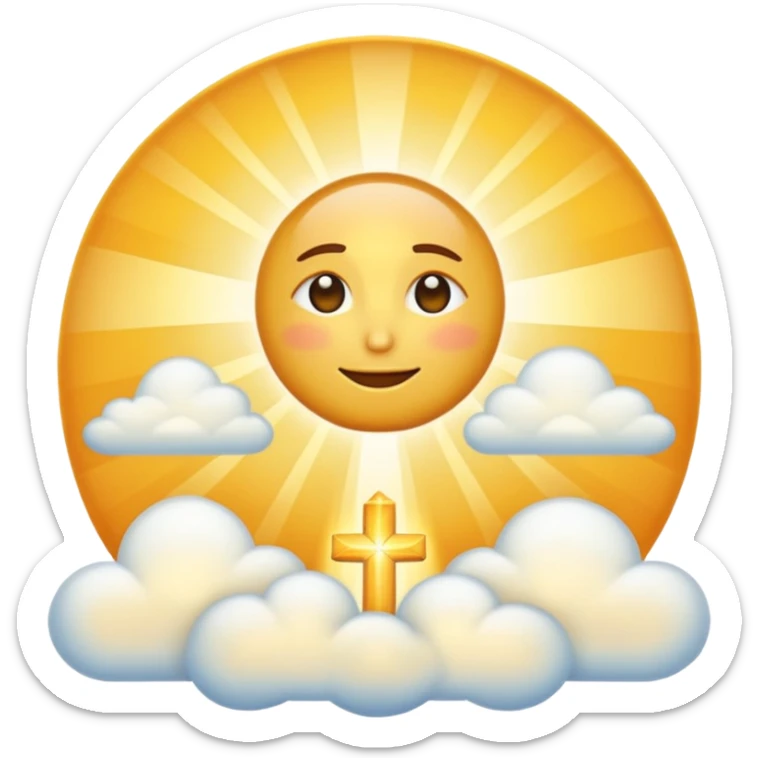 "Create a warm emoji representing morning christian spiritual awakening. Golden sunrise rays, soft light beams, peaceful clouds, or spiritual symbols like crosses, crescents, or light. No human figures - focus on light, warmth, and divine energy." sticker