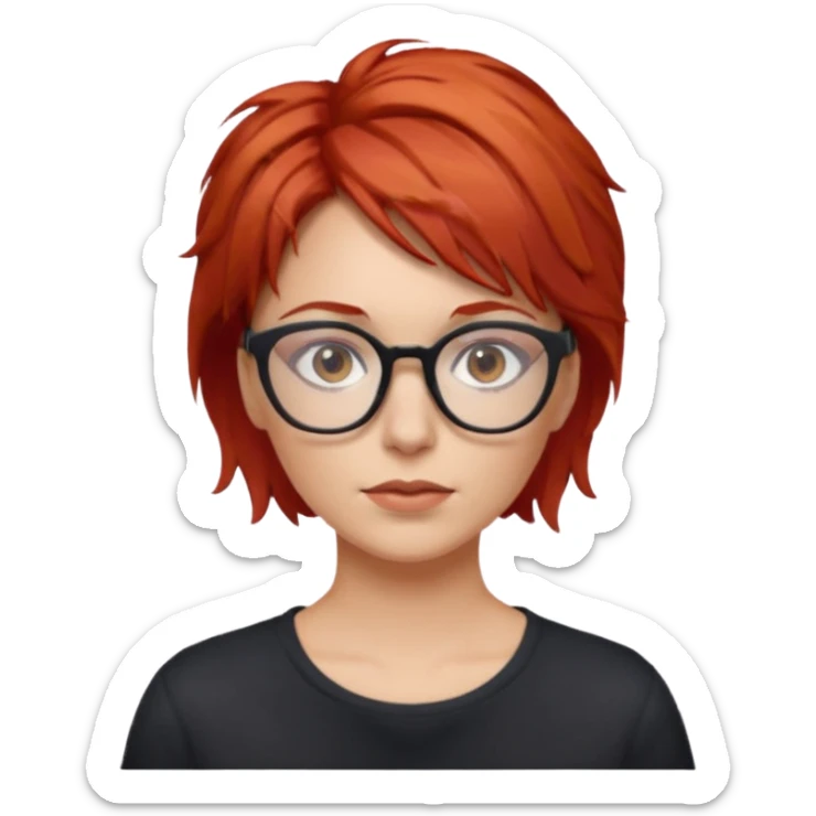 Mujer blanca pelirroja ojos marrones y gafas pelo corto y revuelto sticker