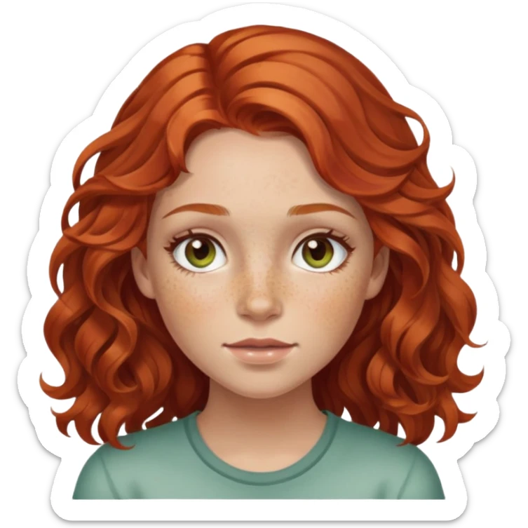 girl with freckles and hazel green eyes and wavy red hair mixed with light brown sticker