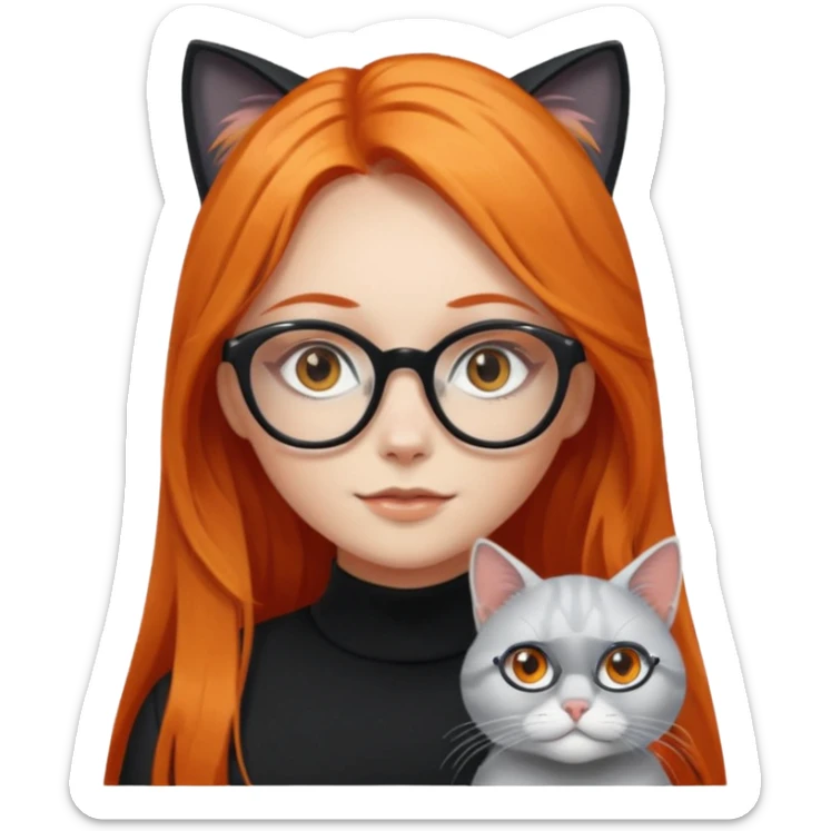 girl with very long orange hair, and silver cat-eyed glasses. Black clothes sticker