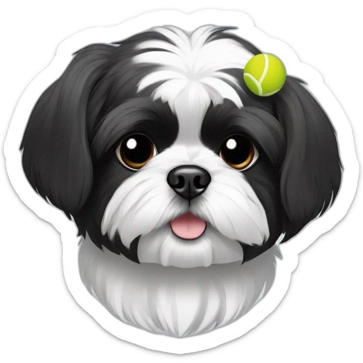 shih tzu dog black and white holding a tennis ball sticker