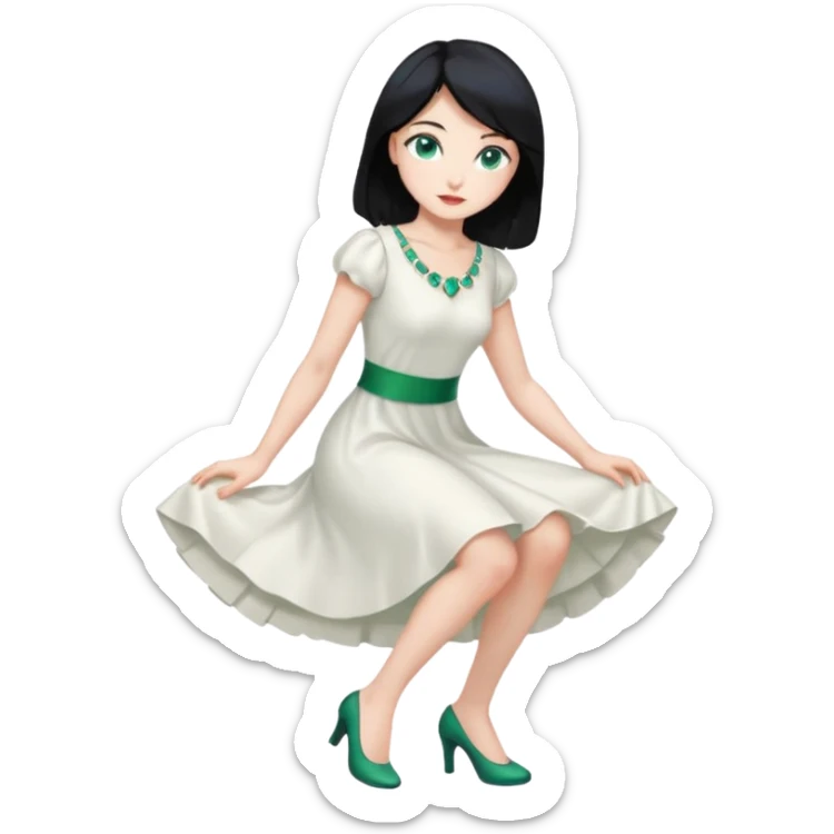 King, black Hair, blue eyes, whole body, Woman, bending knees, blonde, green eyes, White Dress, sticker