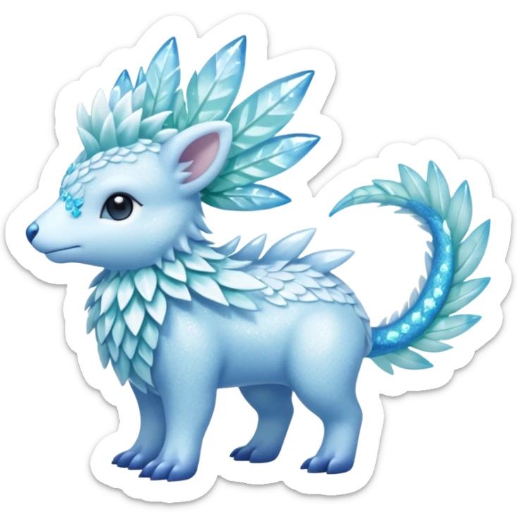 Sparkly Icy Glacial Helioptile-Amaura-Shaymin-Fakémon-hybrid-creature (full body)  sticker