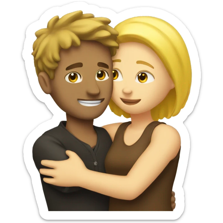 Yellow hair man hugging a brown hair woman sticker
