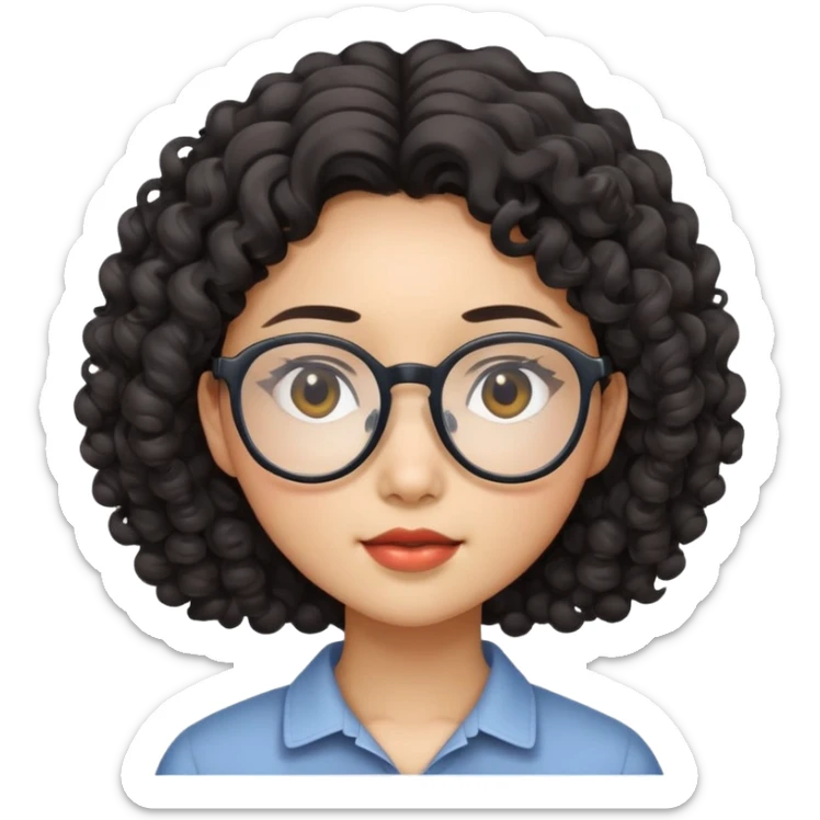 asian girl with curly hair n glasses sticker