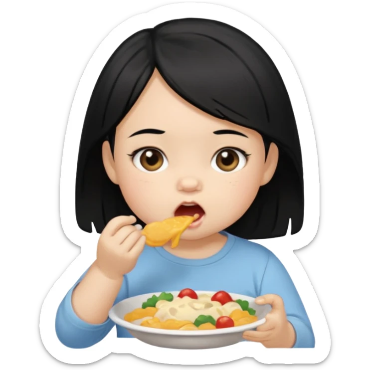 eating food well baby with black hair girl sticker