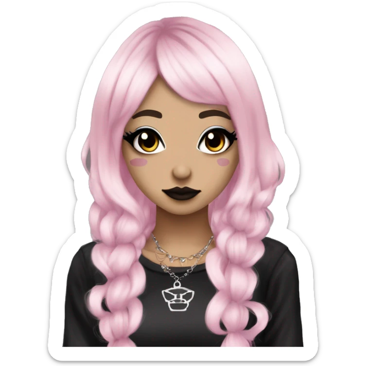 hime gyaru girl, goth, tattoos, punk clothes, dark makeup, black and light pink hair sticker