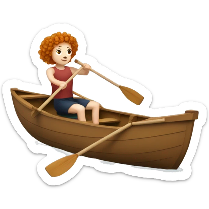 Make a rowboat with a ginger girl with curls in it who is rowing bad like a loser, shes sitting in the boat, add the boat sticker