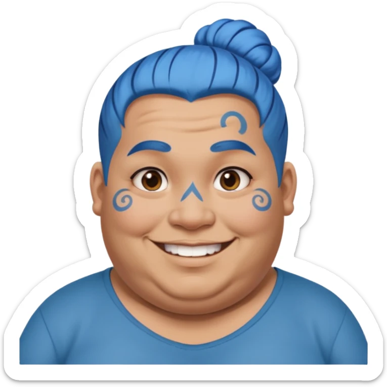  and blue hairobese man with lots of face tattoo and blue hair bun sticker