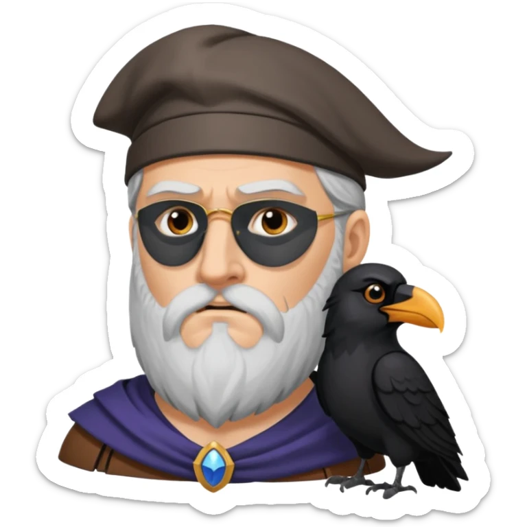 norse god odin with one eyepatch on his left eye and raven on his shoulder sticker
