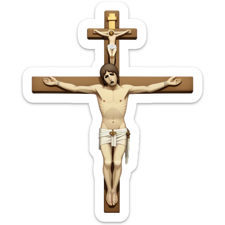 Crucified Liam Gallagher in the style of Jesus full body on cross sticker