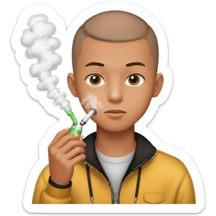 Can you make a 15 year old skinny guy with a buzz cut and the guy is vaping and drinking  sticker
