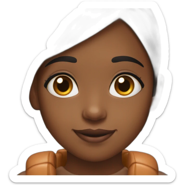 black girl, brown eyes, short black hair eating a kinder bueno sticker