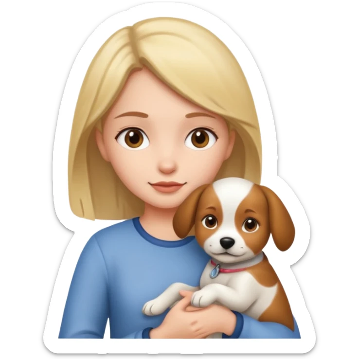 A girl holding a dog sticker