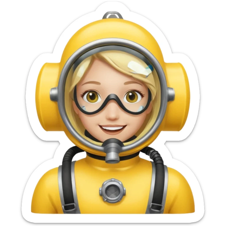 scuba diving girl blonde with yellow oxygen tank and mask sticker
