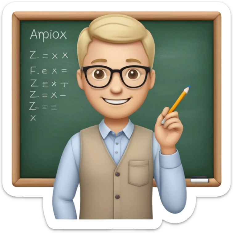 "Create a cute and detailed emoji of a male teacher writing on a chalkboard. The teacher is smiling, wearing glasses, and dressed in a casual shirt and pants. He is holding a piece of chalk and writing something on the blackboard. The style should be colorful, friendly, and cartoon-like, with simple and clear lines."
 sticker