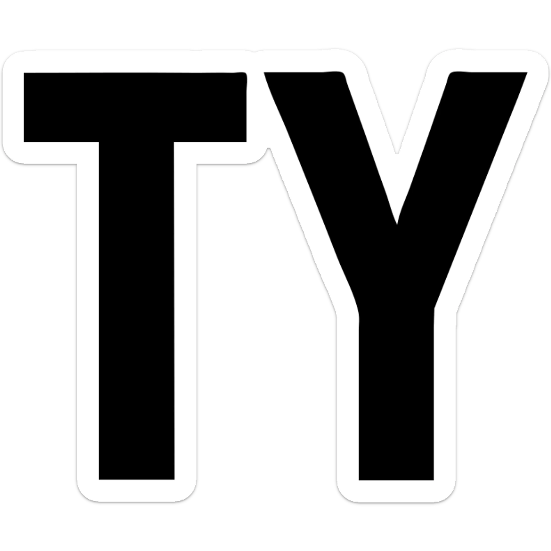 big bold black TY letters in professional sans-serif font filling entire image on off-white background no additional design elements sticker