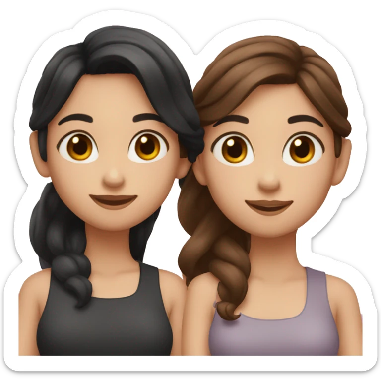 2 girls posing heart pose. One of them has black hair and one has brown. the one with brown hair has fair skin and the oke with black has a little darker skin sticker