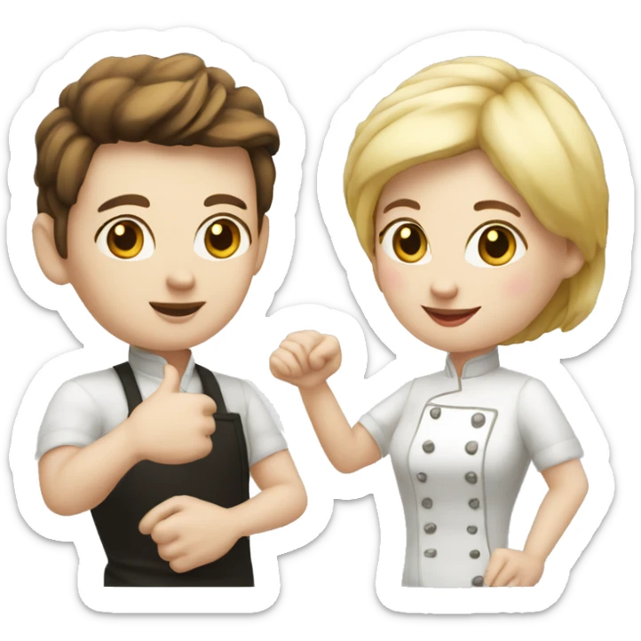 restaurant owner with white skin, and blogger with white skin, shaking hands in great detail sticker