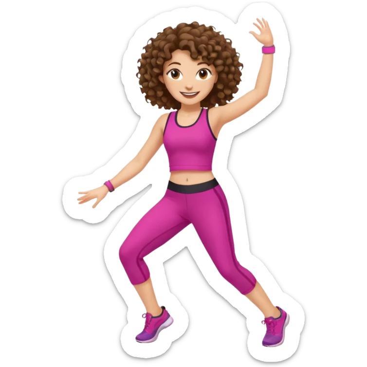 kıvırcık kahverengi saçlı ,beyaz tenli zumba hocası dans ediyor sticker