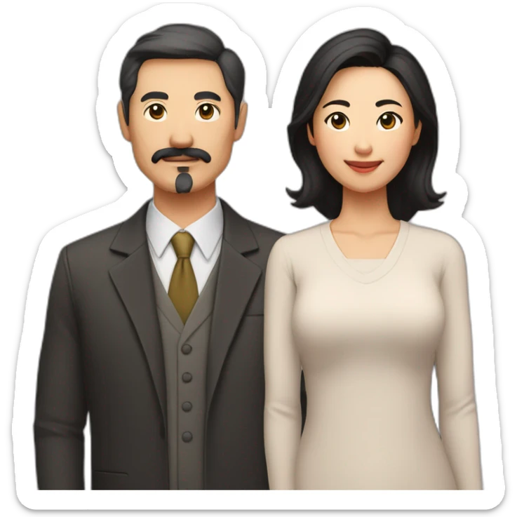 father middle age with dark brown hair and mustache and trimmed beard, mother asian middle age with black shoulder length hair sticker
