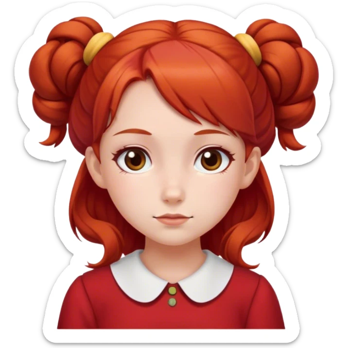 school girl with  2 bunns bow red hair  in red dress  sticker