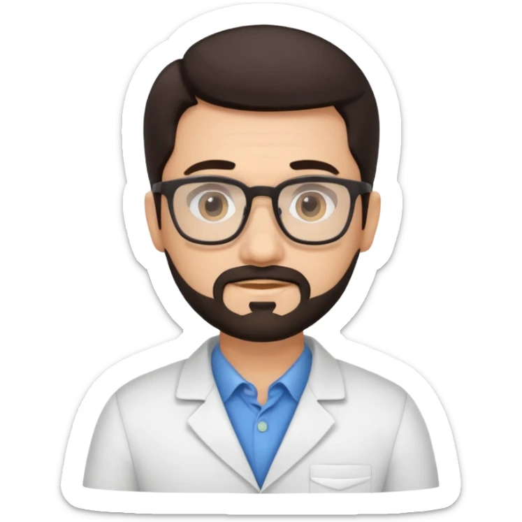 Cute cartoon therapist man dark hair, glasses, facial hair  sticker