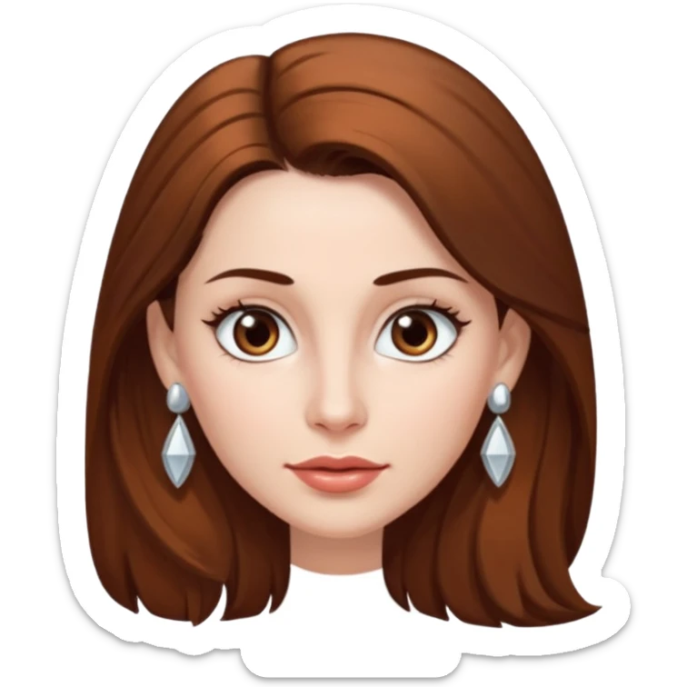 Head without neck of a 35-year-old woman, white skin, long brown hair combed to the right side and small silver earrings, small lips and pointed nose, brown eyes. sticker