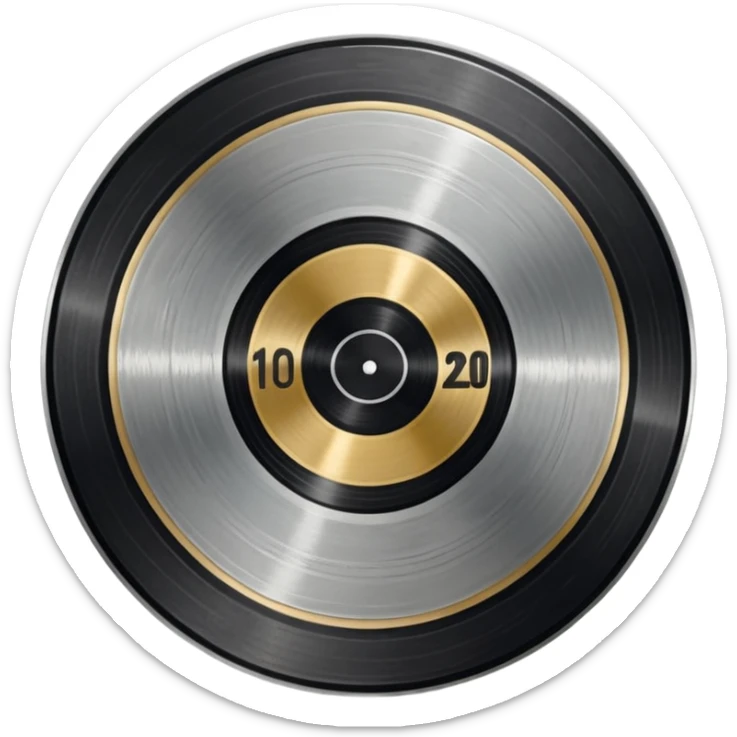 A dark metal platinum music award plaque The center features a relief of a or stylized vinyl record in a slightly darker metallic tone sticker