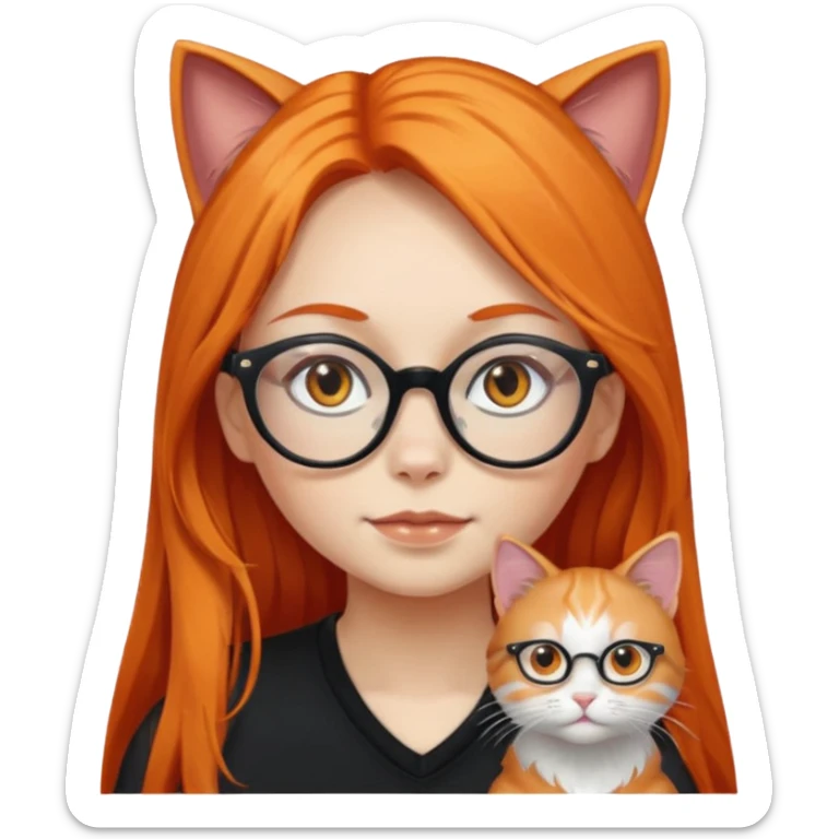 girl with very long orange hair, and silver cat-eyed glasses. Black clothes sticker