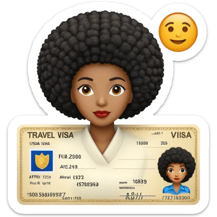 Nigeria, travel visa, with black woman, afro hair, photo on it. sticker