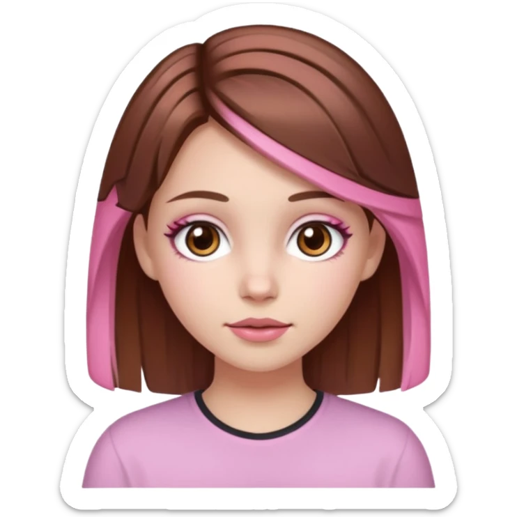 white skined girl with brown hair and brown eyes and pink highlights sticker