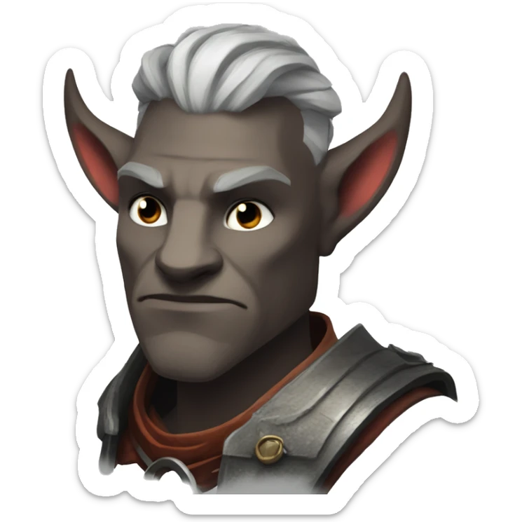 the iron bull from dragon age inquisition, with grey skin and a smirk sticker