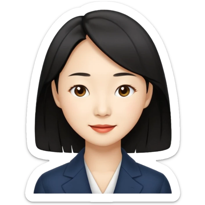 “Cartoon emoji of black hair Gong Hyo-jin, long narrow face, sharp jawline, small almond eyes, high nose bridge, elegant smile, minimal makeup, refined aura” sticker