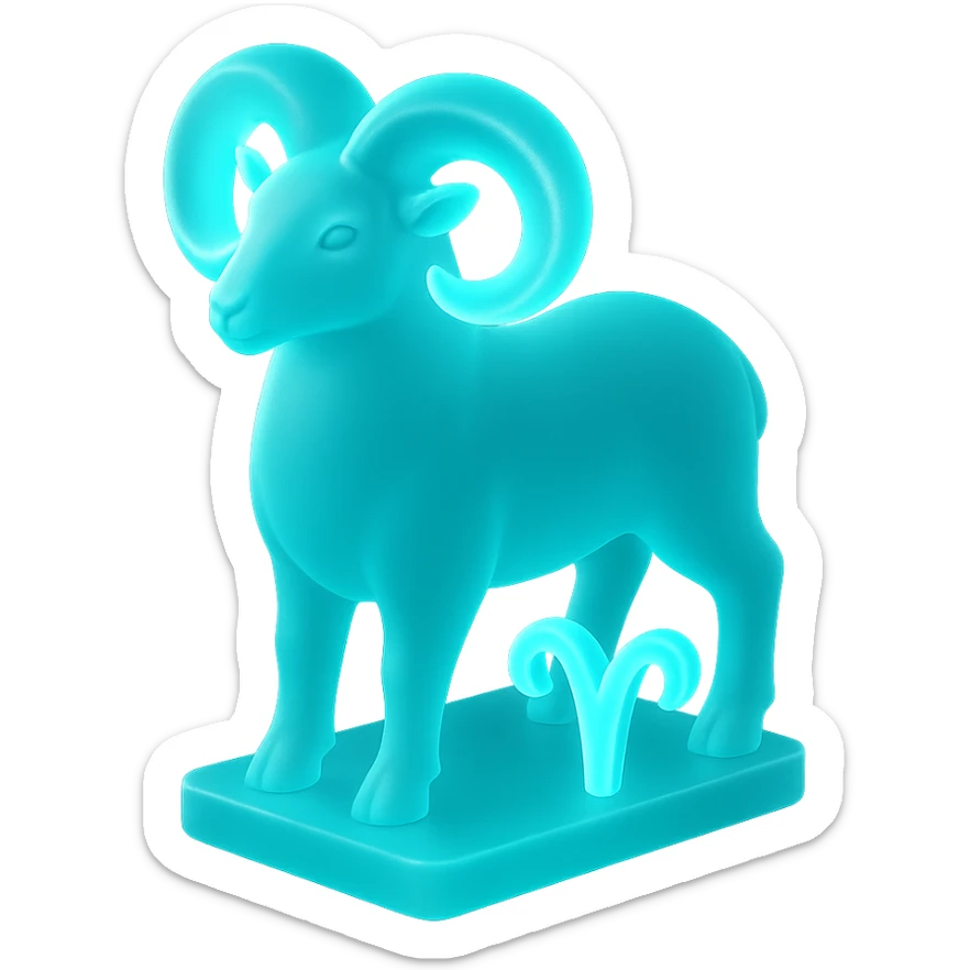 "A digital illustration of the Aries zodiac sign, a majestic ram with glowing horns, incorporating the color #00d9ff prominently in its design, celestial background, mystical and cosmic atmosphere" sticker
