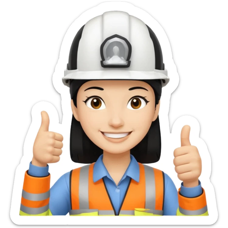 Una persona con pelo negro con casco blanco inginiero cilvil pulgar arriba sticker