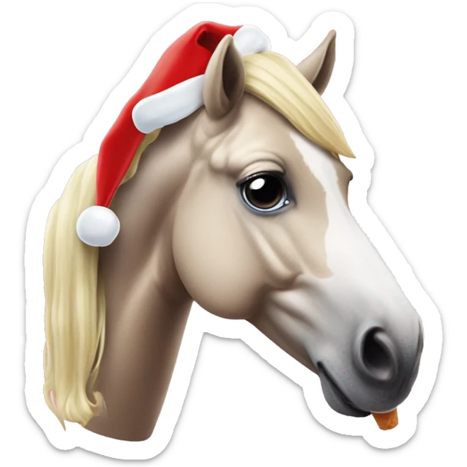 Lazy-eyed horse wearing a Santa hat and licking Nicki Minaj-shaped ice cream sticker
