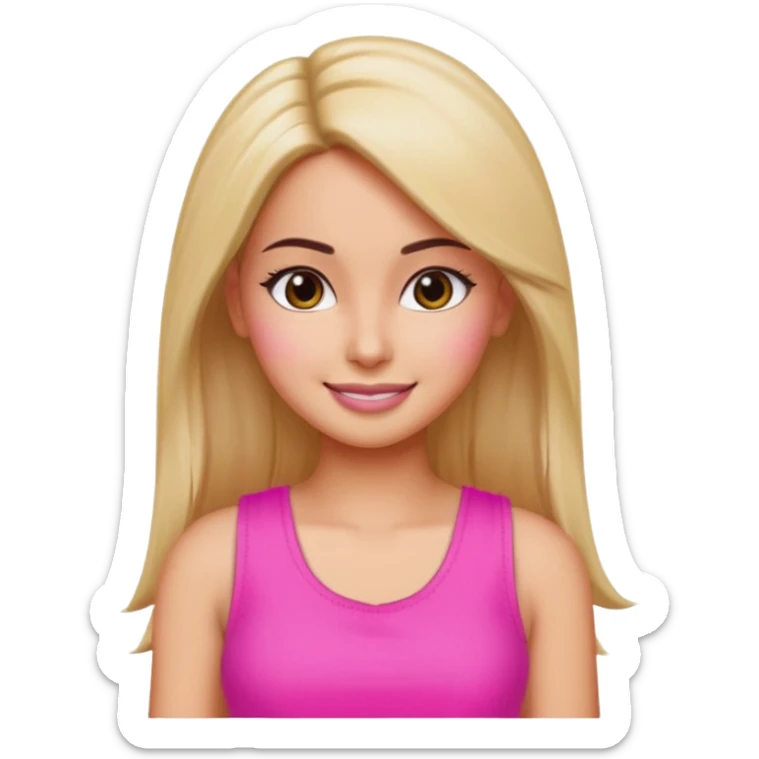 a pretty bratz emoji that looks like katrina kaif with straight side part hair wearing a neon pink sleeveless top
She should resemble Katrina Kaif. sticker