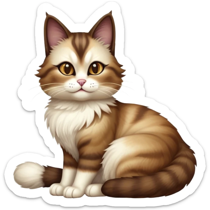 cinematic-[showshoe cat]-realistic-full-body-sitting-emoji,-tail-curled-playfully-around-its-paws,-head-tilted-dramatically,-fluffy-[brown mask white light brown back]-fur,-simplified-yet-realistic-focused-features,-highly-detailed,-glowing-with-an-almost-sarcastic-glow sticker