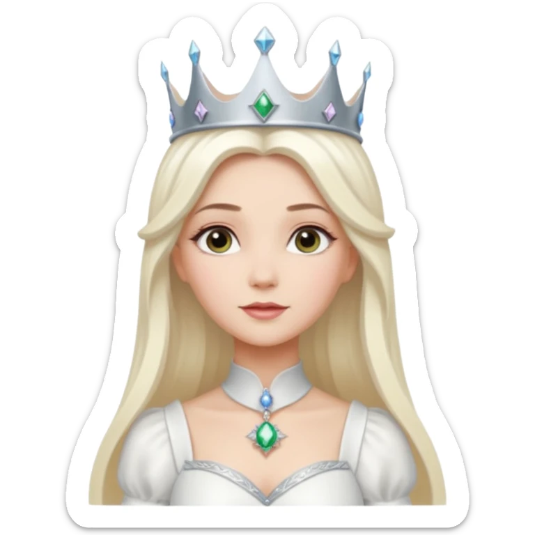 The Good Witch from The Land of Oz with long white blonde hair, white outfit and crown sticker