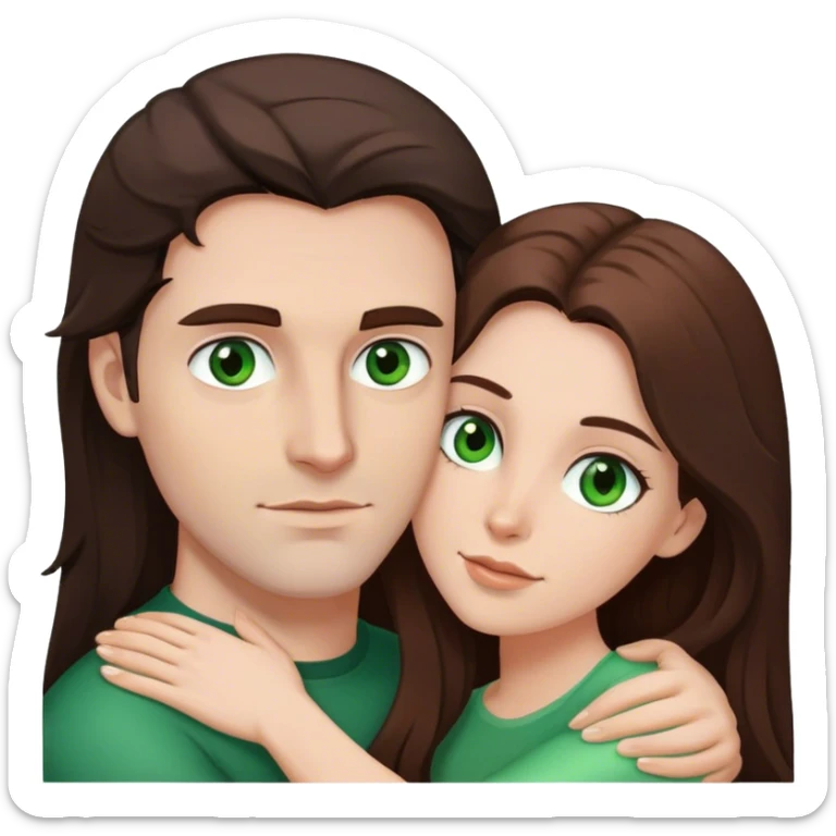 White man brown eyes and dark BROWN hair hugging white woman with long brown hair and green eyes sticker